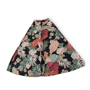 Tropical Floral Wide Leg Pants High Waist Zipper Side Size